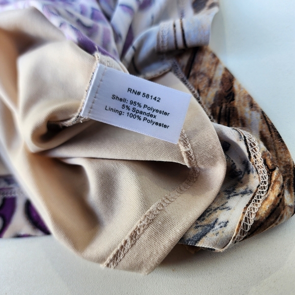 Boston Proper Dress Paisley Leopard Floral Purple Tan Stretch Faux Wrap Zip 6 - Picture 14 of 15